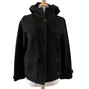 American Eagle Wool Blend Gray Hooded Button Down Winter Coat, Pockets, S